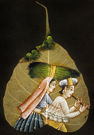 Schilderij op een gedroogd blad door Indian School